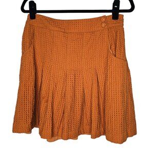 Maeve 8 Orange Side Zip Mini Skirt Pleated Textured Covered Buttons Pockets